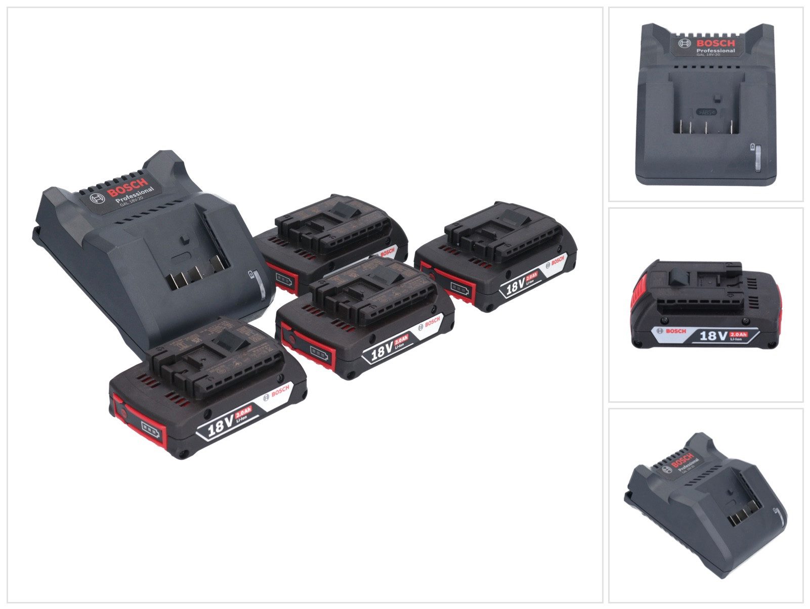 GAL 18V-20 Akku Ladegerät 10,8 - 18 V 2 A (2607226281) + 4x GBA 18 Schnelllade-Gerät