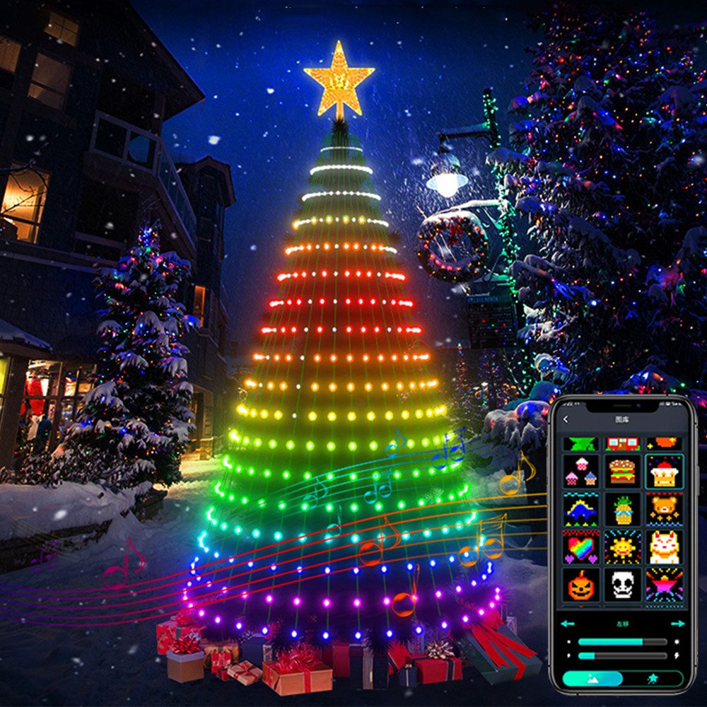 PRIISF LED-Baummantel Smart Lichterkette Weihnachtsbaum RGBIC Christbaumbeleuchtung mit Ring, Adressierbare LED Weihnachtsbaumbeleuchtung Tannenbaum Lichterkette