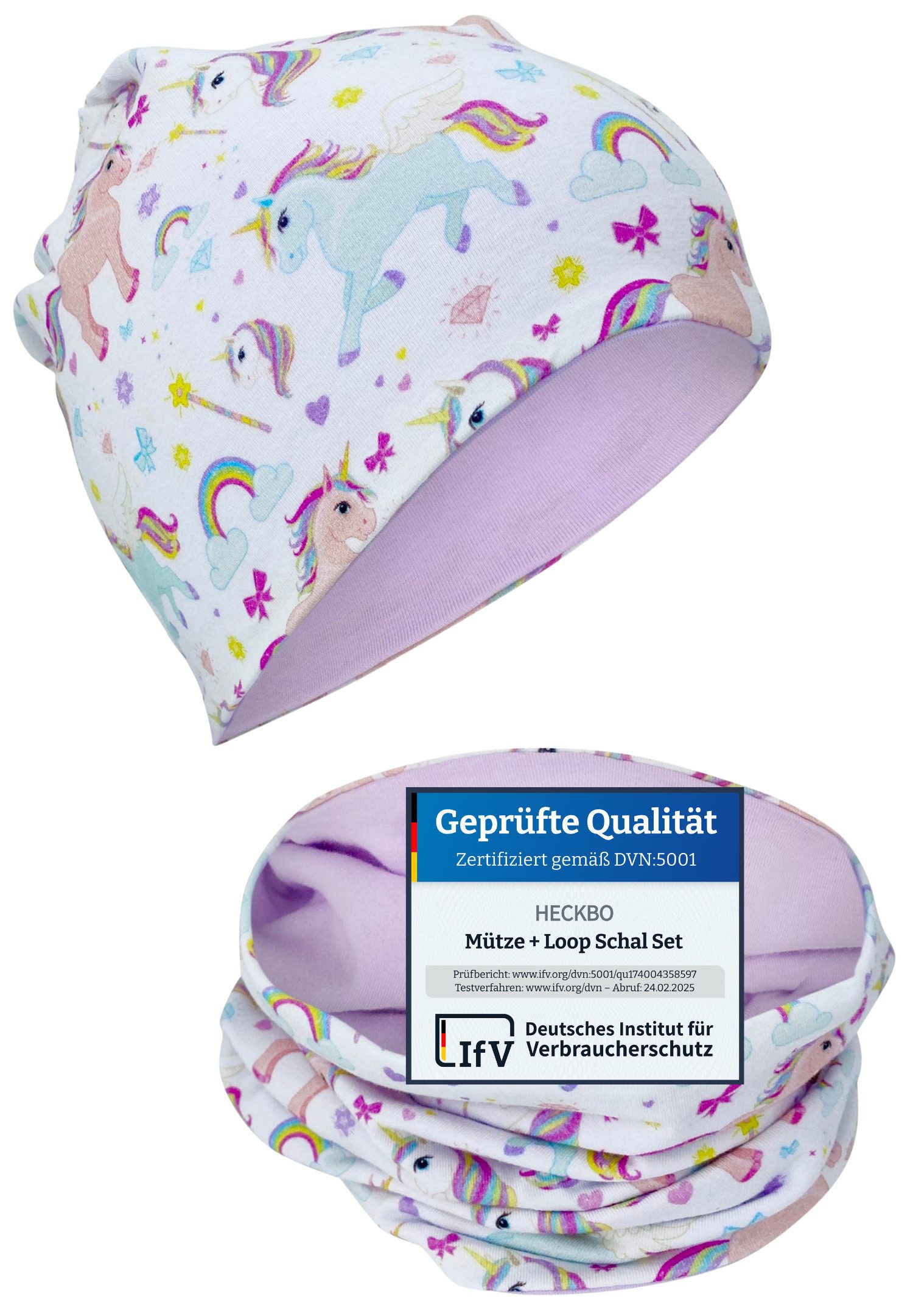 HECKBO Beanie HECKBO Kinder Mädchen Jungen Beanie Mütze & Loop-Schal Set