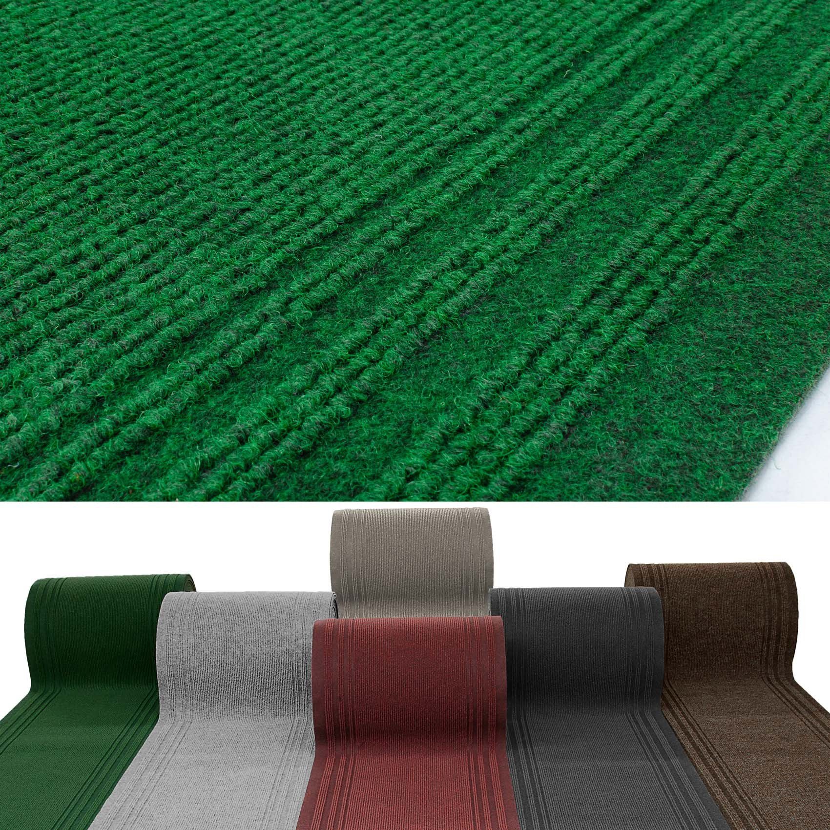 Läufer Teppich Flurläufer Wasserab, Robust 5 Rechteckig, ANRO, Höhe: Genarbt Grün Gestreift Textil mm, Läufer PVC PASSAT