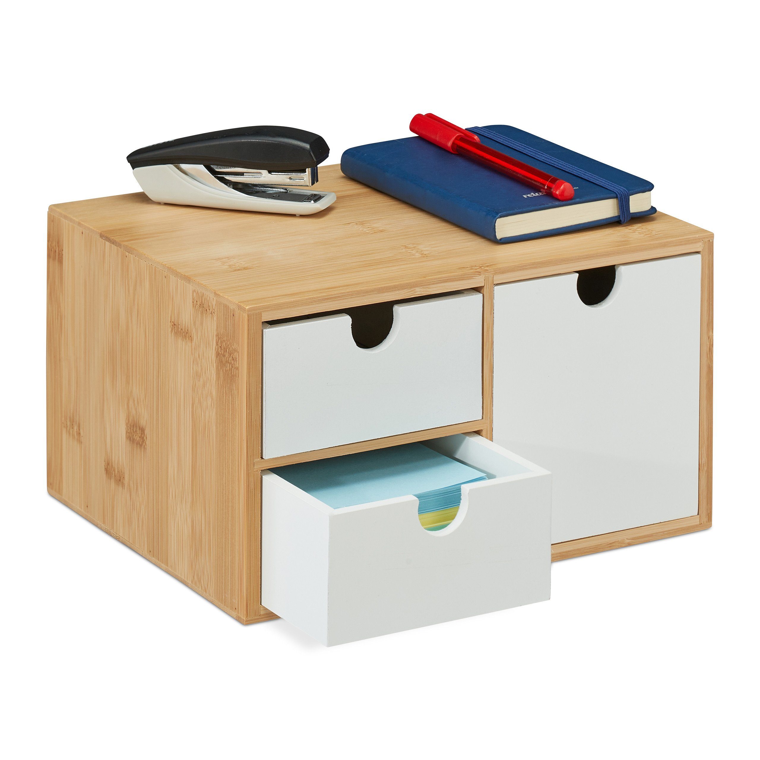 relaxdays Organizer Schubladenbox Bambus & MDF 3 Fächer