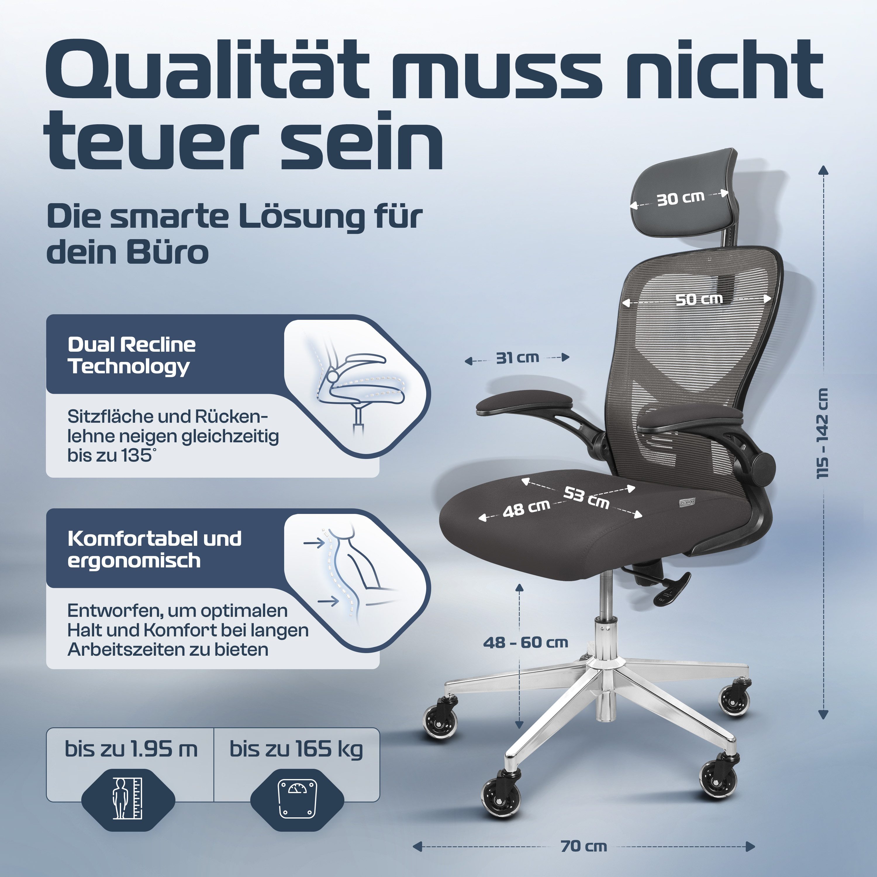 CLOUVOU Bürostuhl ergonomisch, Schreibtischstuhl bis 150 kg - Testsieger (S günstig online kaufen