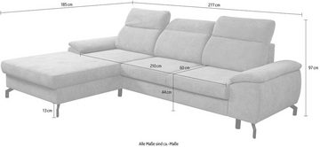 WERK2 Ecksofa Panama L-Form, Modernes Sofa mit Schlaffunktion, Bettkasten, Kopfteile verstellbar