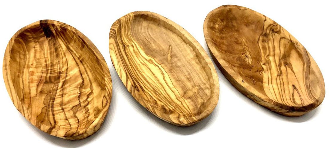 Olivenholz-erleben Dipschale oval aus edlem naturbelassenem Olivenholz, Massivholz, (Set, 3-tlg), Einzigartige Maserung, jede Schale ein Unikat, leichte Reinigung