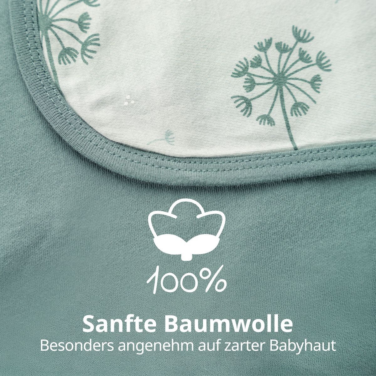 Zamboo Fußsack Pusteblume - Salbeigrün, Baby Einschlagdecke für Babyschale / Maxi Cosi leichte Kuscheldecke – Bild 4 von 5