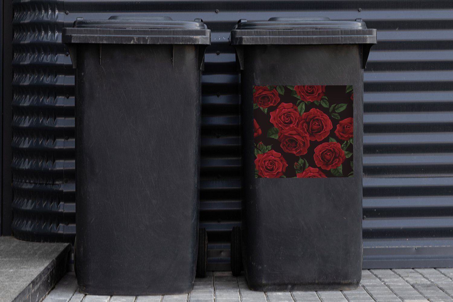 Wandsticker Mülleimer-aufkleber, Rosenblütenblätter St), Rosen (1 Sticker, Container, Rot Mülltonne, - MuchoWow - Abfalbehälter