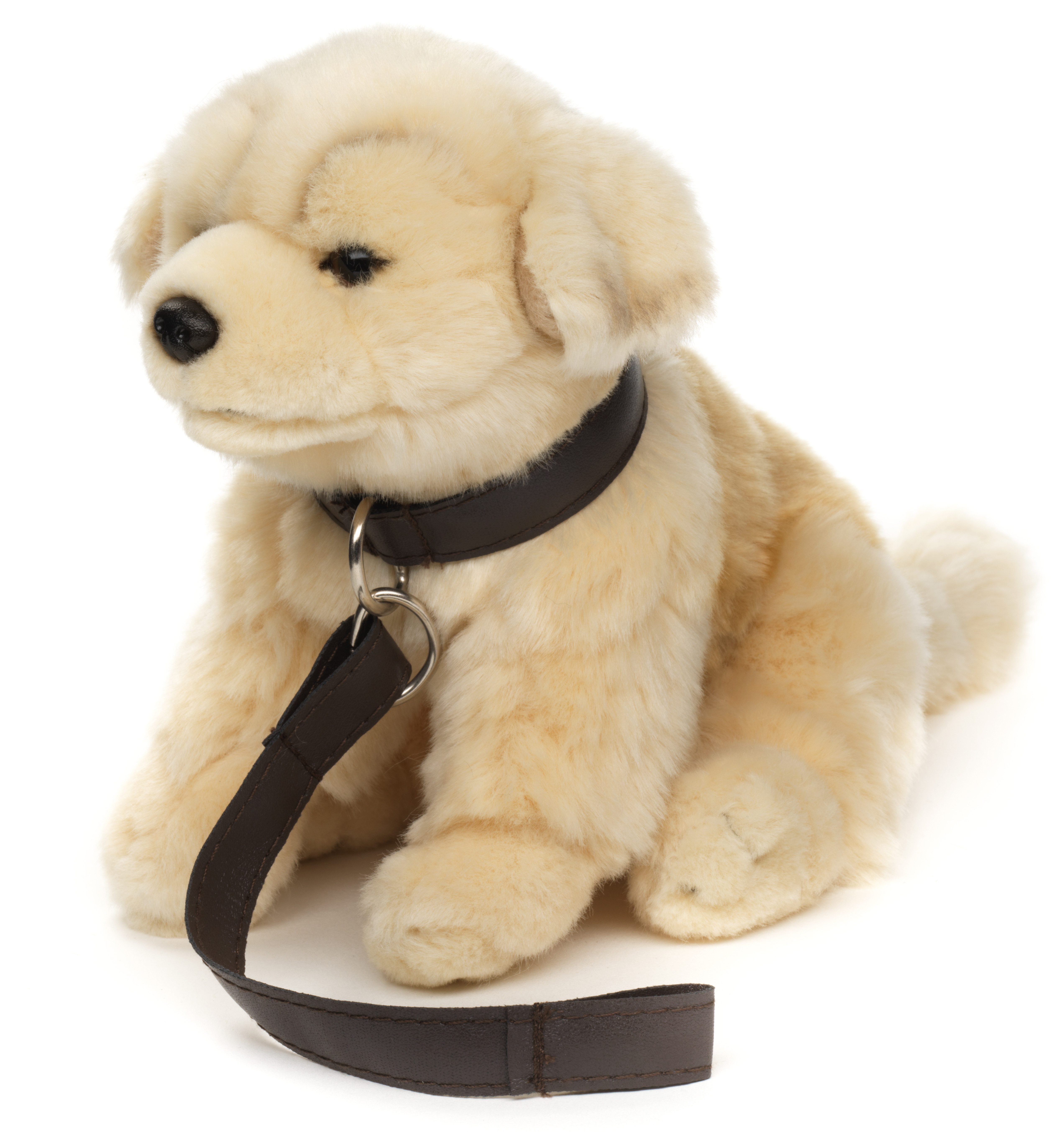Uni-Toys Kuscheltier Hund m.Leine + Stimme, 18/19 cm - versch. Modelle - Plüsch, Plüschtier, zu 100 % recyceltes Füllmaterial