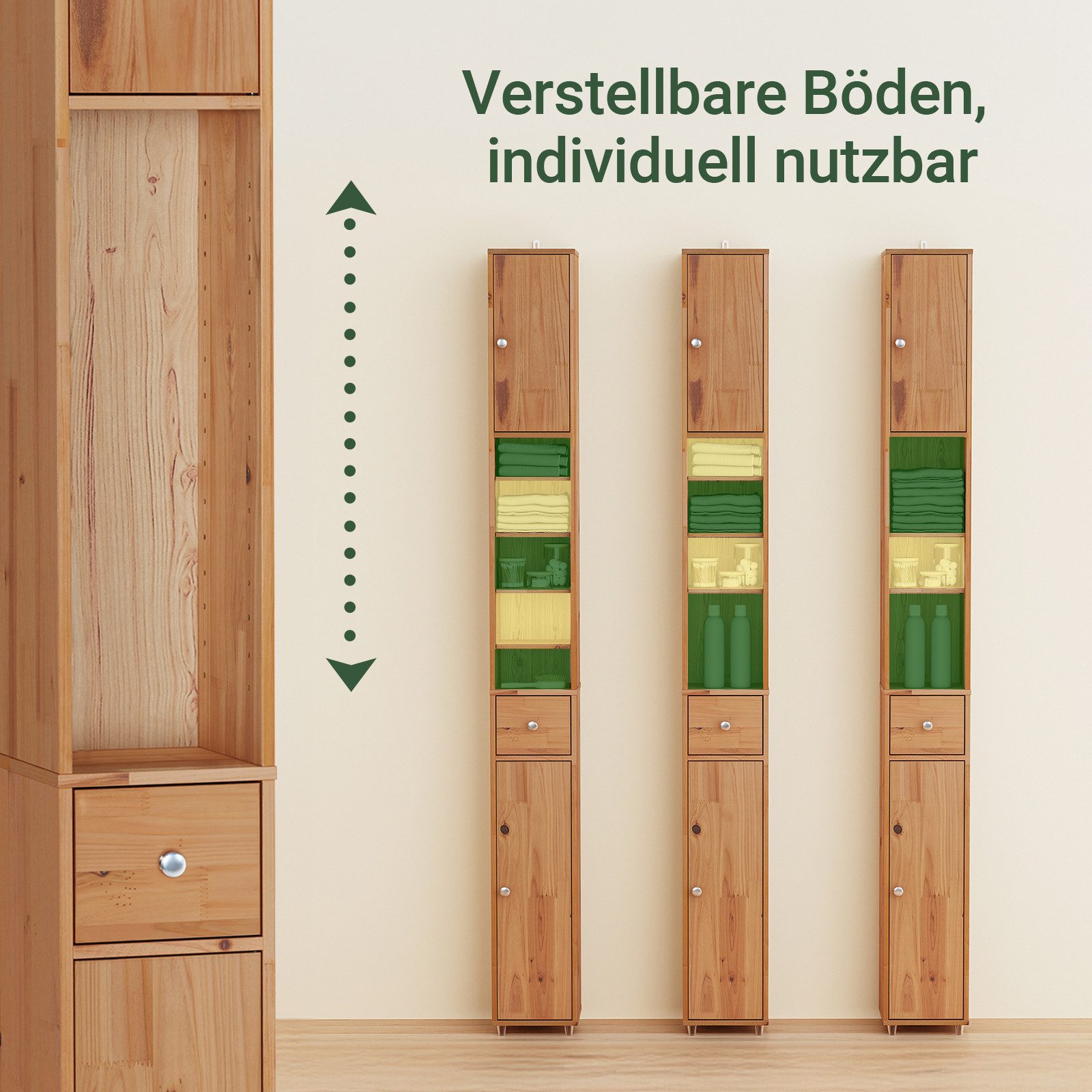 SoBuy Hochschrank BZR34, Badschrank schmal 20 cm, Badezimmerschrank, Hochschrank bad Badkommode, extra Stauraum für kleine Bäder, schlankes Design – Bild 3 von 5