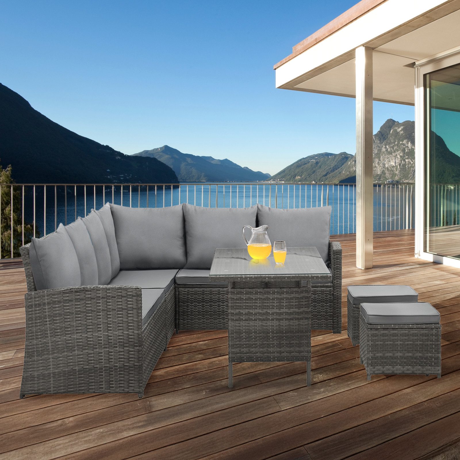 SVITA Loungeset MONROE, (Lounge-Set, 4-tlg., Gartenlounge), Garten-Lounge, Poly-Rattan, Sitzgruppe, Outdoor, Lounge-Möbel