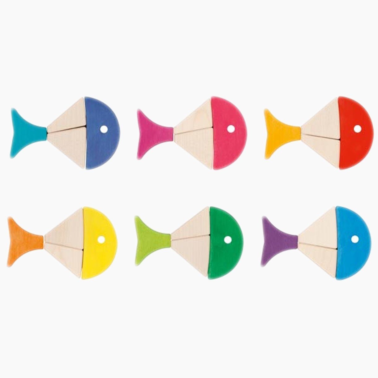goki Legespiel und Bausteinkasten 6 bunte Fische Spielbausteine, (packung, 24 St., spar set), Ahornholz aus nachhaltiger Forstwirtschaft, Samtige Oberfläche