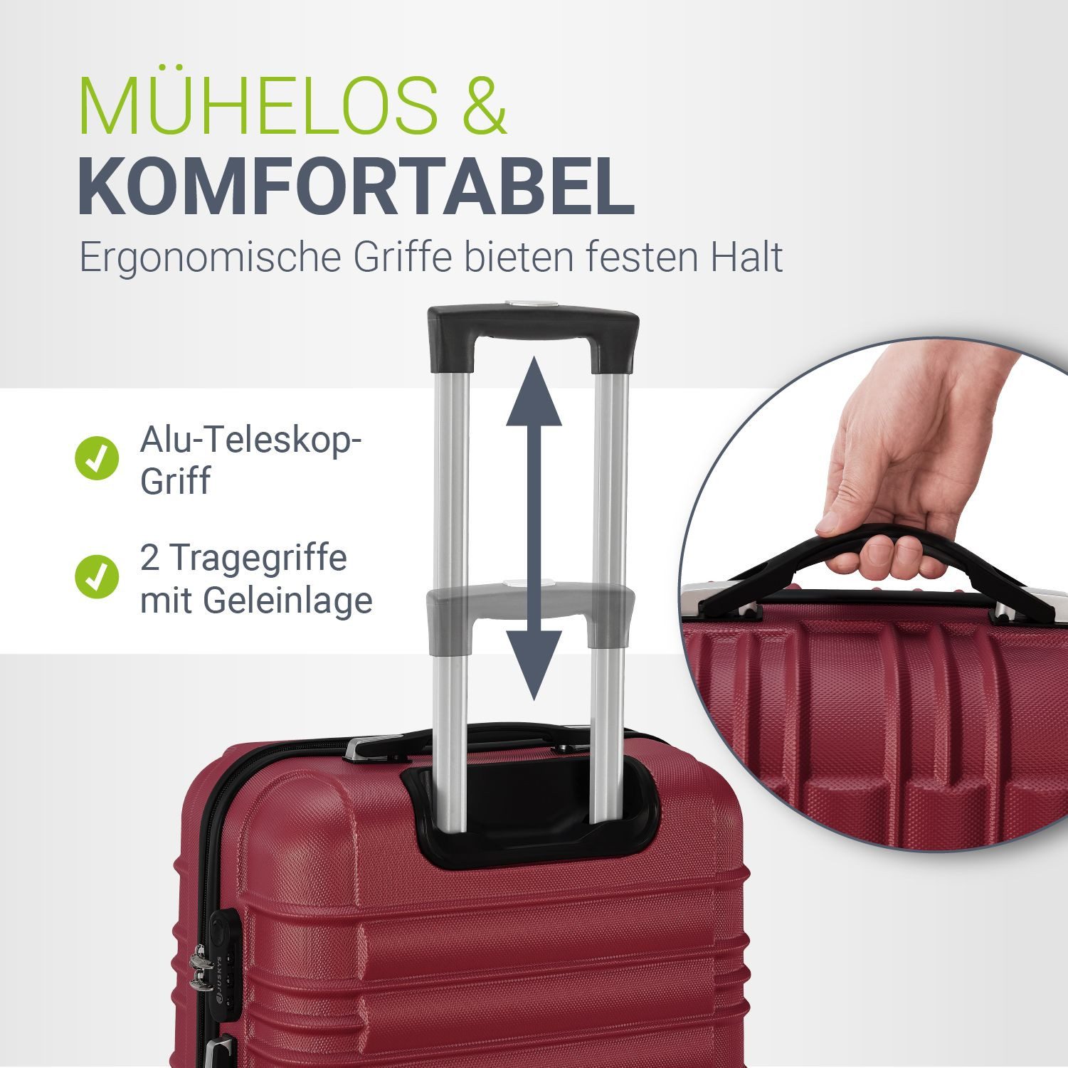 Juskys Trolleyset Rom, 4 Rollen, (4 tlg., 4-teilig), 4 Koffer, 360° Rollen, robuste Hartschale, mit Zahlenschloss