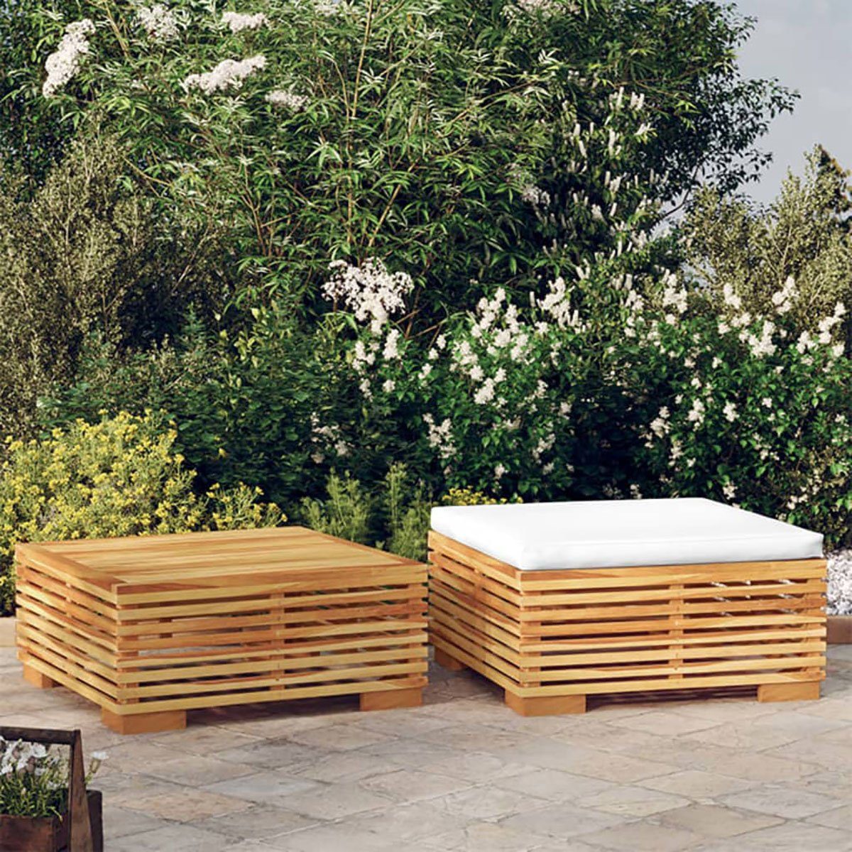DOTMALL Rattanstuhl 2-teiliges Garten-Lounge-Set Teakholz massivem aus