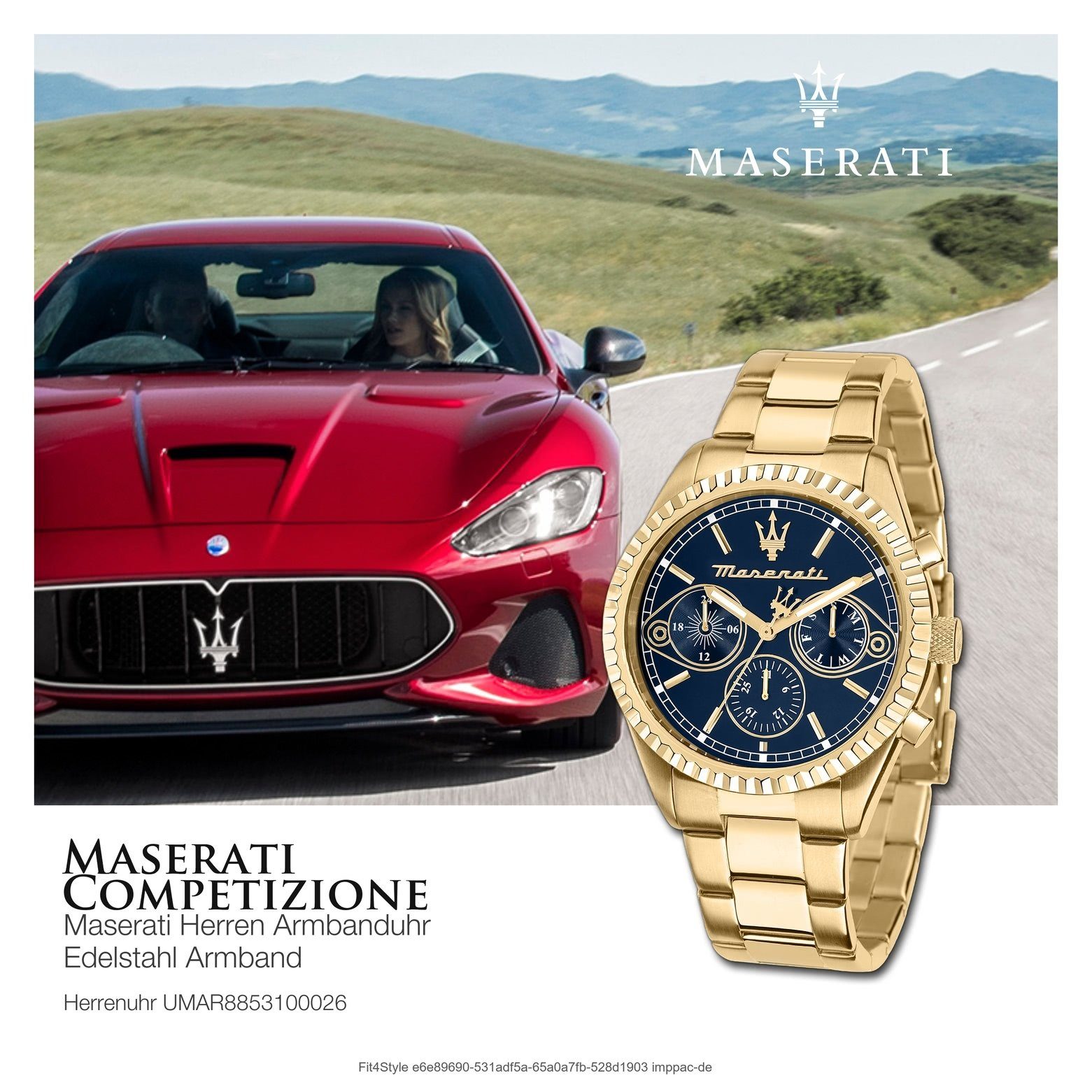 Italy MASERATI Edelstahlarmband, Multifunktion, Multifunktionsuhr Made-In Maserati Herrenuhr Herrenuhr 43mm) rund, groß (ca.