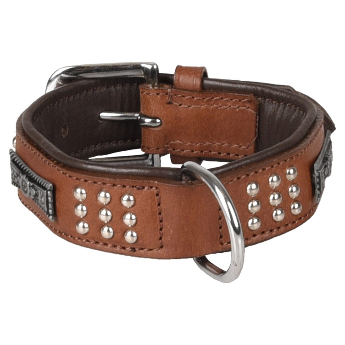 Flamingo Hunde-Halsband Halsband Sedona Leder mit Nieten braun