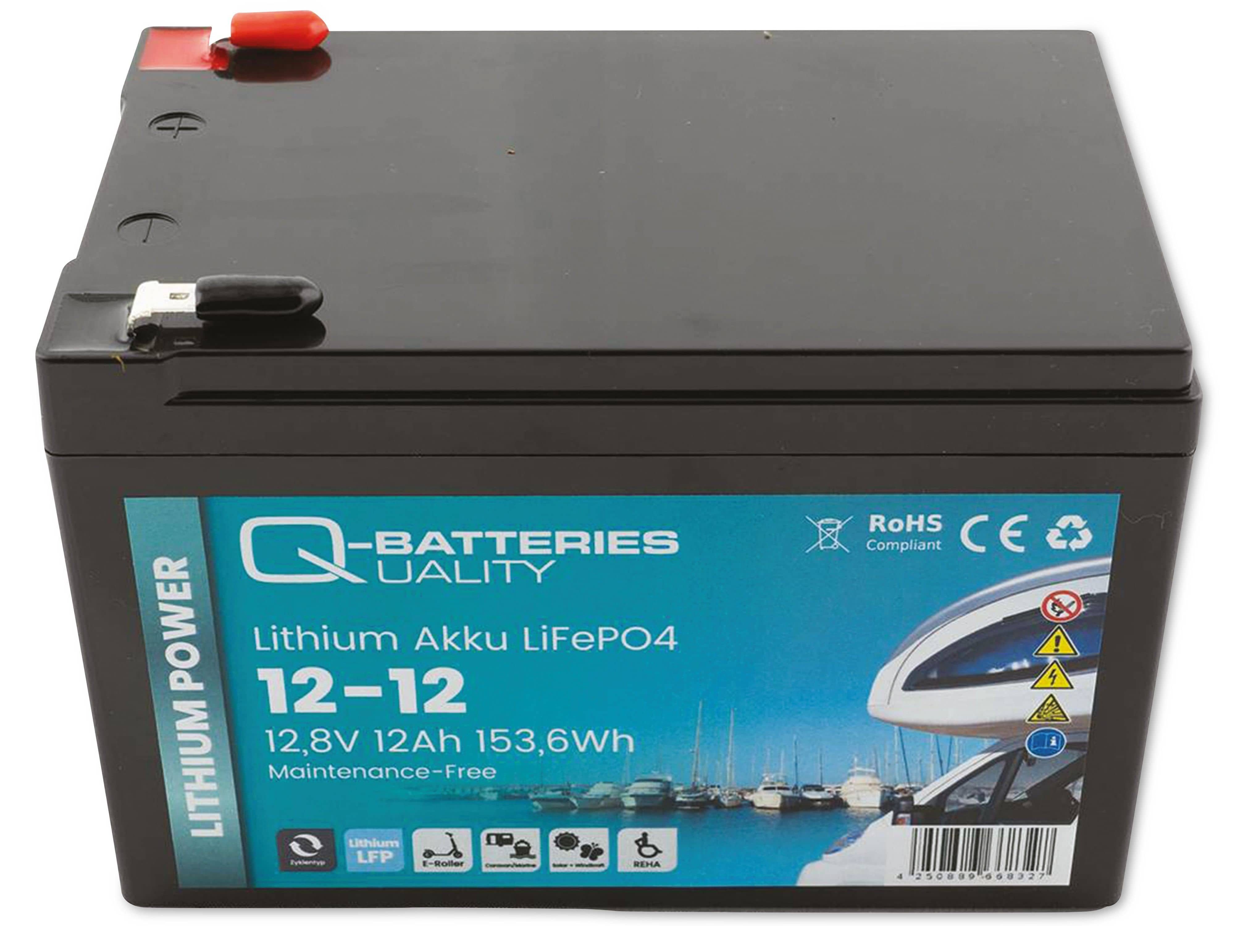 12,8V, 12-12 Q-Batteries Akku Batterie 12Ah Lithium Q-BATTERIES