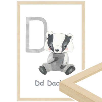 WANDStyle Bild mit Rahmen D - Dachs, Poster für Kinderzimmer
