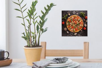 OneMillionCanvasses® Leinwandbild Pizza - Gemüse - Kräuter - Küche - Industrie, (1 St), Leinwand Bilder für Wohnzimmer Schlafzimmer