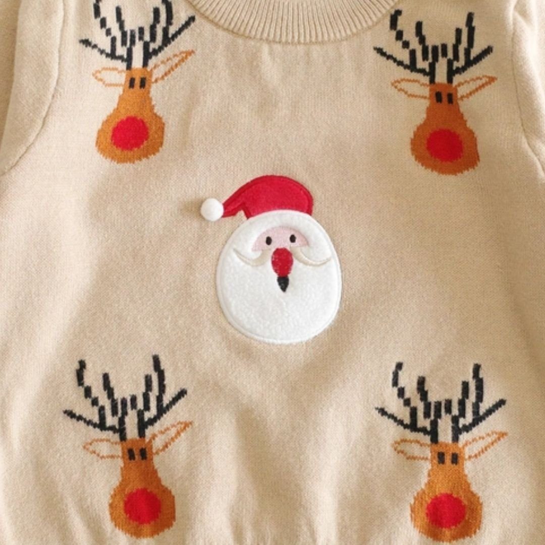 suebidou Weihnachtspullover Bestickter Pullover mit Weihnachtsmann mit Weihnachtsmotiv Feinstrick