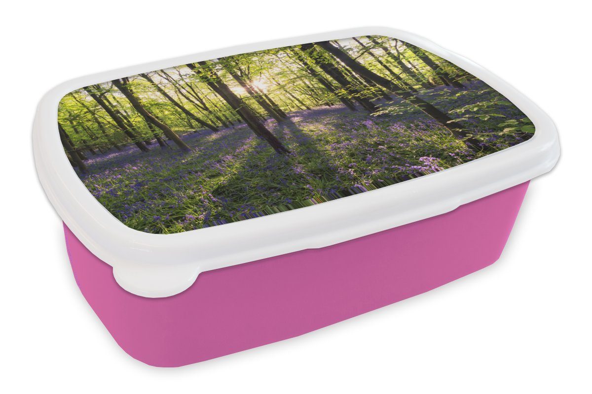 MuchoWow Lunchbox Wald - Blumen Erwachsene, - (2-tlg), Kunststoff Brotbox rosa Lavendel, Mädchen, Kunststoff, für Kinder, Brotdose Snackbox