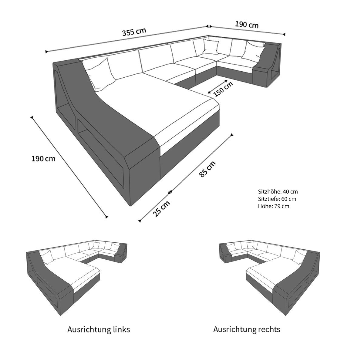Gartenmöbelset TURINO von SOFA DREAMS - Maße