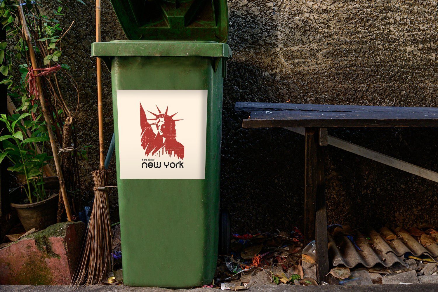 MuchoWow - Mülleimer-aufkleber, Sticker, Rosa Wandsticker Container, St), York Abfalbehälter Mülltonne, Freiheitsstatue (1 New -