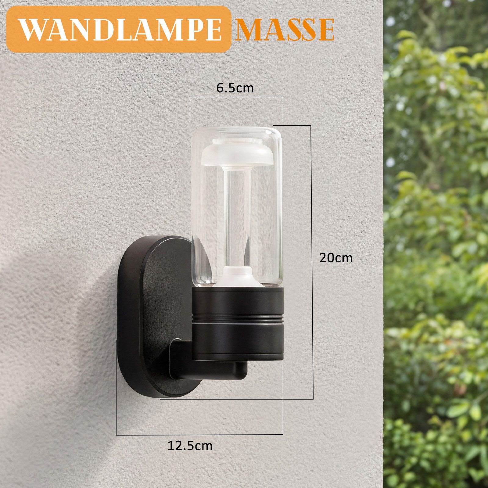 ZMH LED Außen-Wandleuchte Schwarz, 10 W, 3000 K warmweiß, Wandlampe aus Aluminium und Glas, LED fest integriert, Warmweiß, für Hauswand, Terrasse und Flur