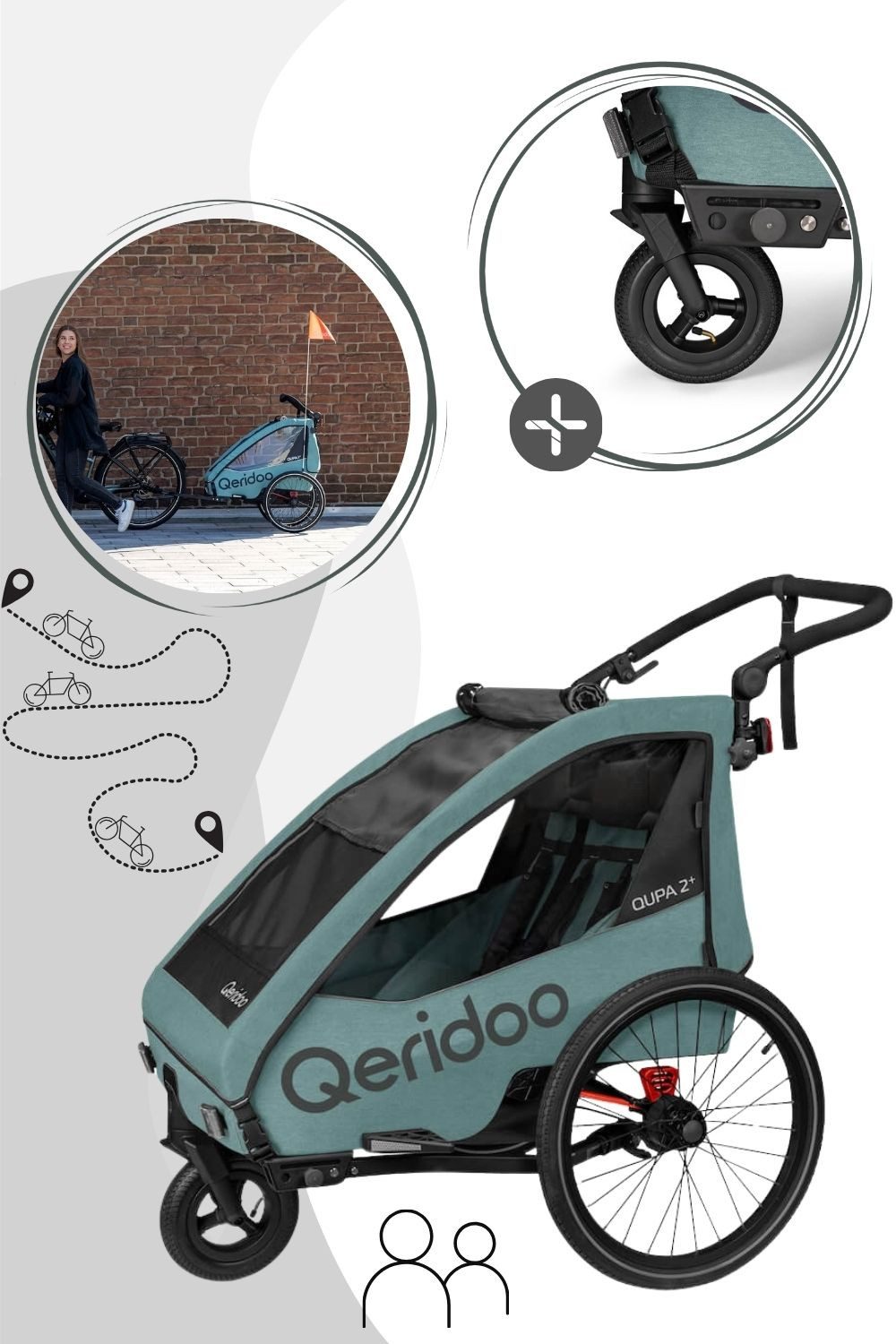Qeridoo Fahrradkinderanhänger Qupa Plus 2 - Kinderfahrradanhänger für 2 Kinder
