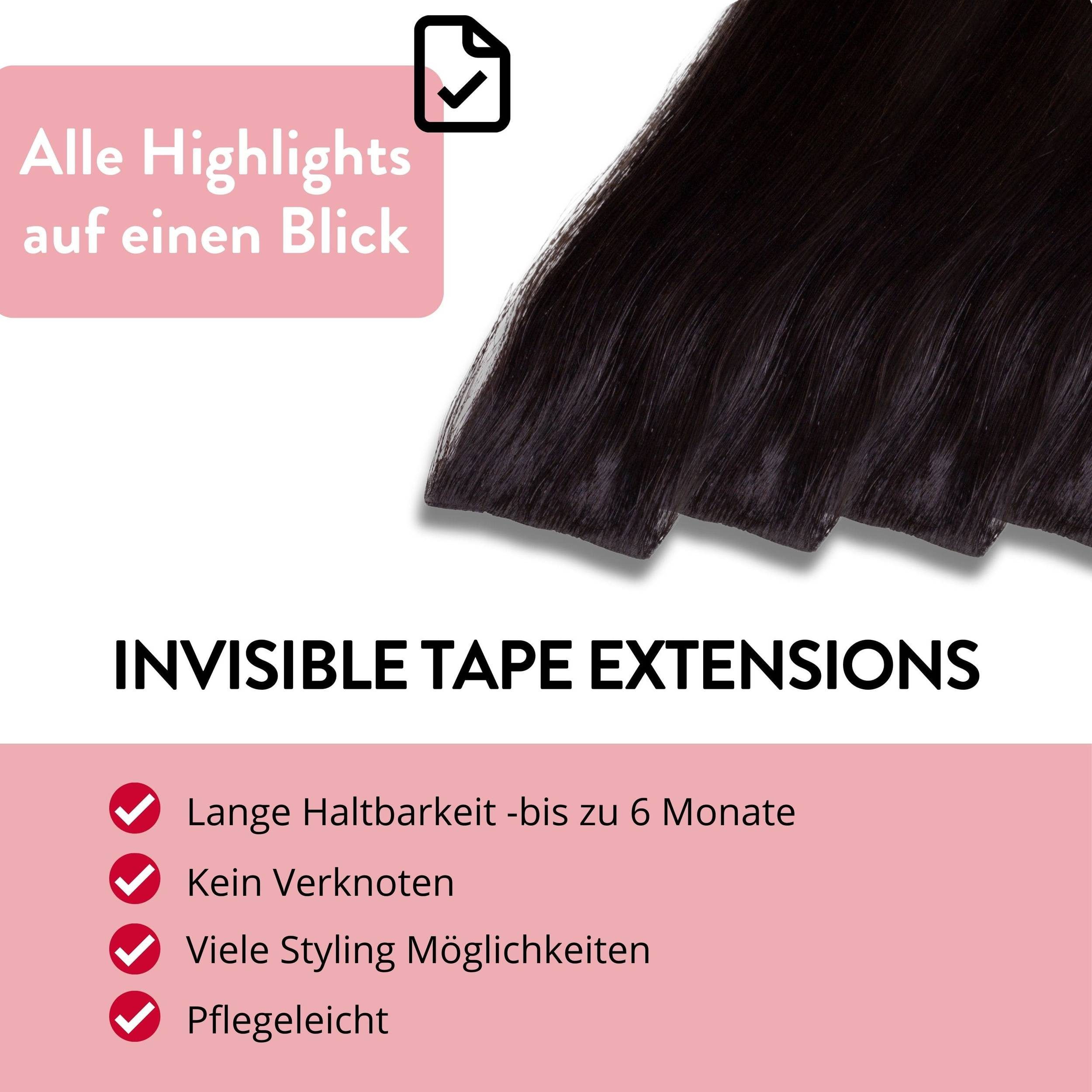 hair2heart Echthaar-Extension Invisible Tape Extensions - Premium #2/0 Schwarz 60cm – Bild 3 von 5