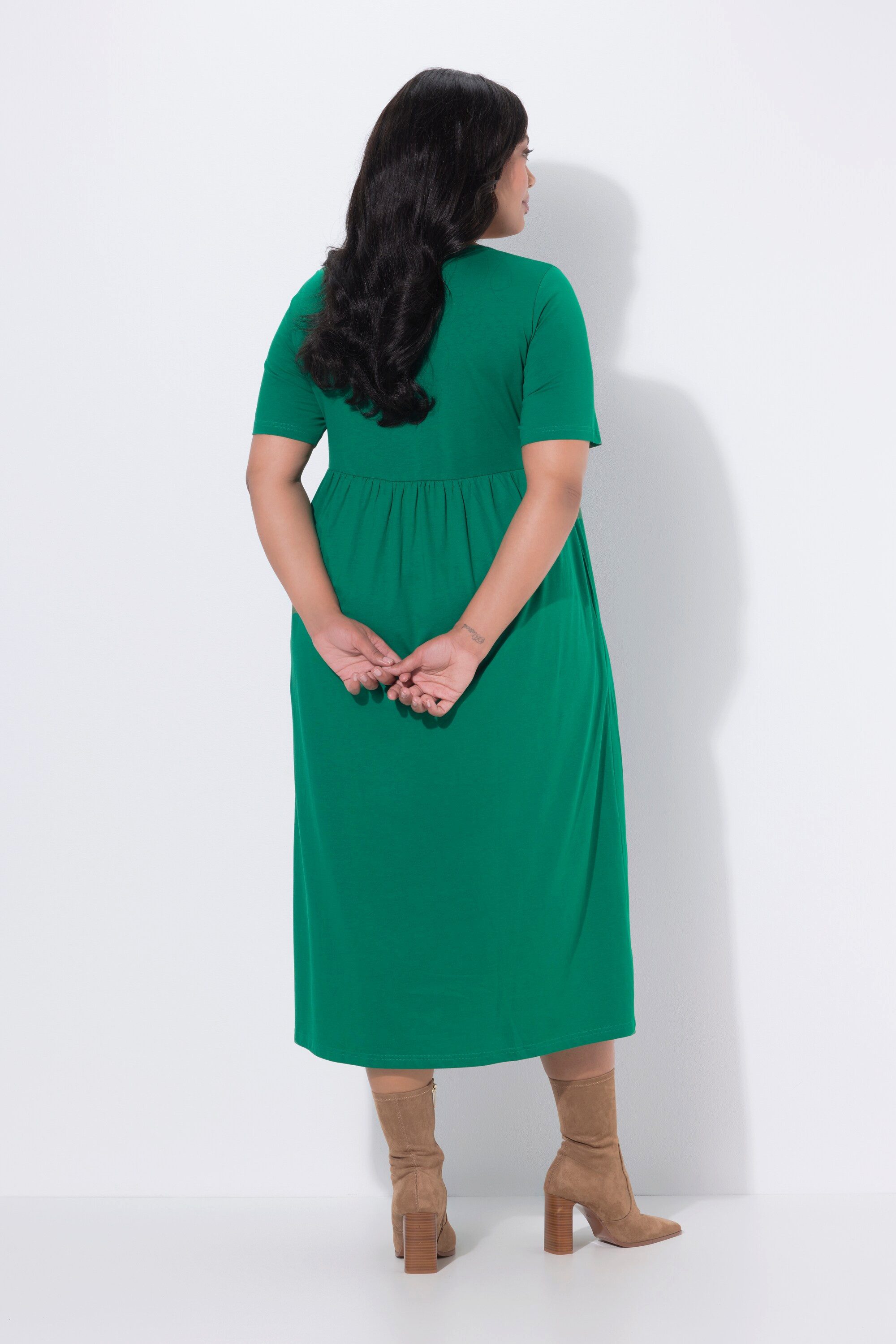Ulla Popken Maxikleid Maxikleid A-Linie Jersey V-Ausschnitt Halbarm