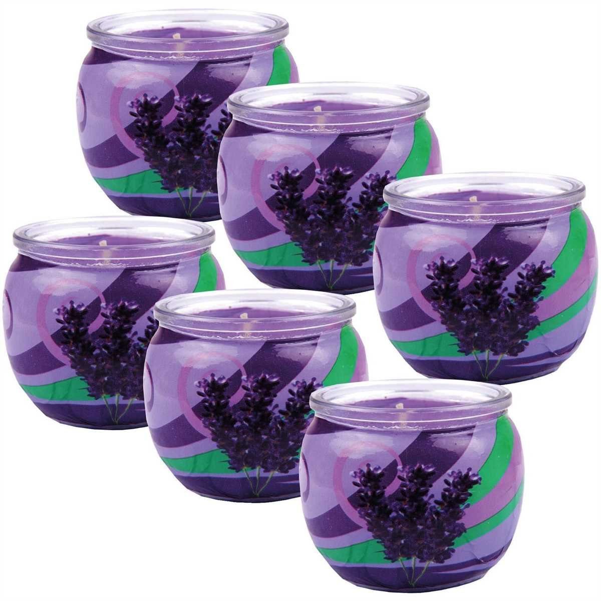 HS Candle Duftkerze im Glas (6-tlg), Lavendel, Duftnote floral & angenehm, Ø7x6cm, bis zu 22h Brenndauer
