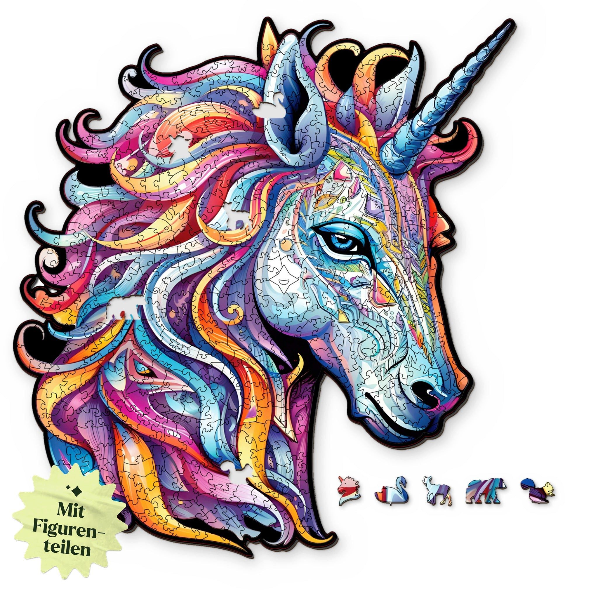 MagicHolz Puzzle Rainbow Unicorn Einhorn aus Holz, 188 Puzzleteile