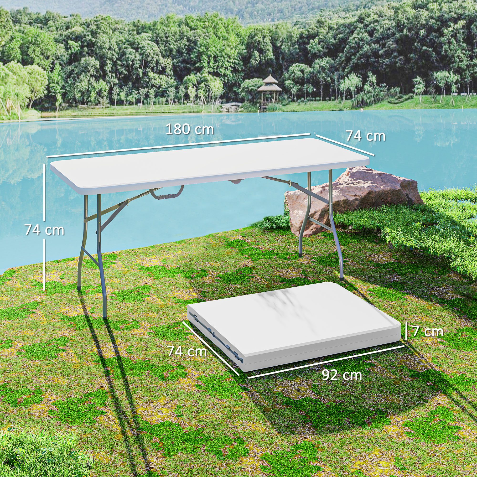 Outsunny Campingtisch Klapptisch für Garten Terrasse und Balkon Weiß Wetterfest (Buffettisch, 1-St., Gartentisch), Faltbar mit Tragegriff