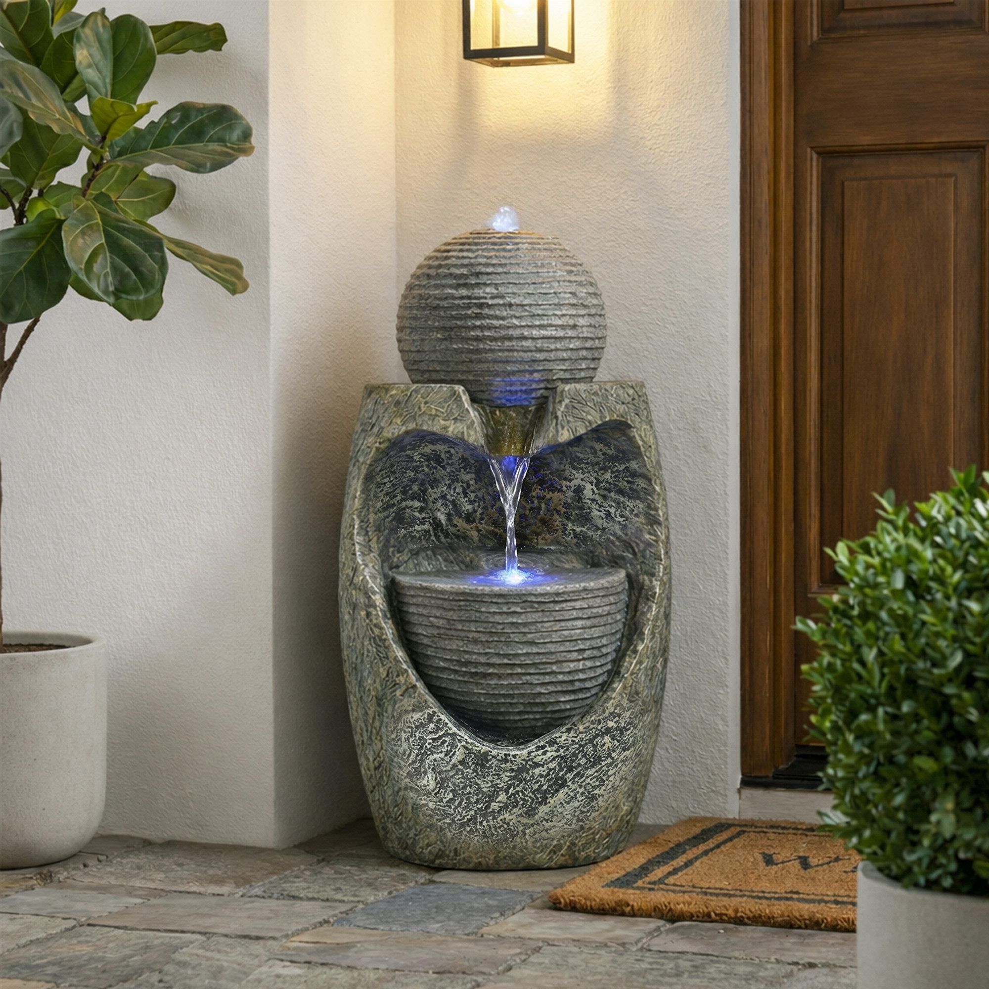 Köhko Gartenbrunnen „Steinquell Aura“ mit LED –Moderner Gartenbrunnen in Natursteinoptik – Bild 5 von 5