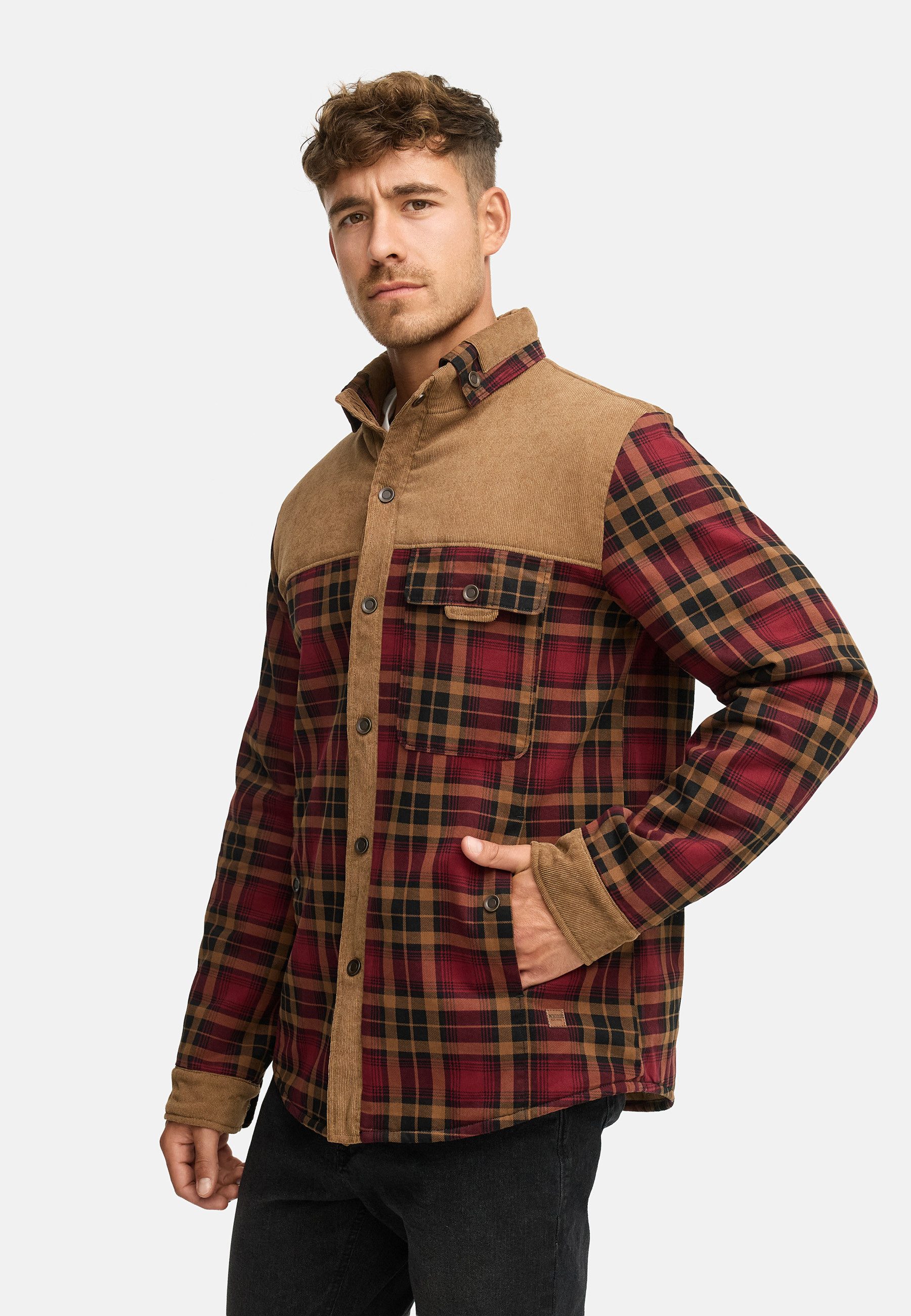 Indicode Sommerjacke Herren INHolz Übergangsjacke Herrenjacke Warm gefüttertes Holzfällerhemd mit Teddy-Innenseite