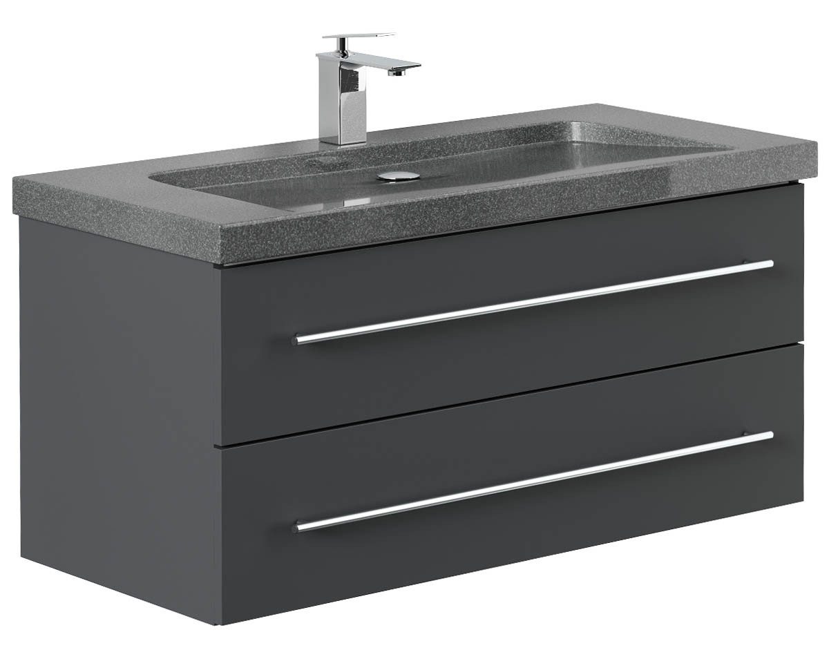 Posseik Waschtisch-Set Badmöbel Waschtisch NATURE 100cm, Granit-Waschbecken, graphit grau, (Badmöbel Set, 1-St., Waschtisch Set)