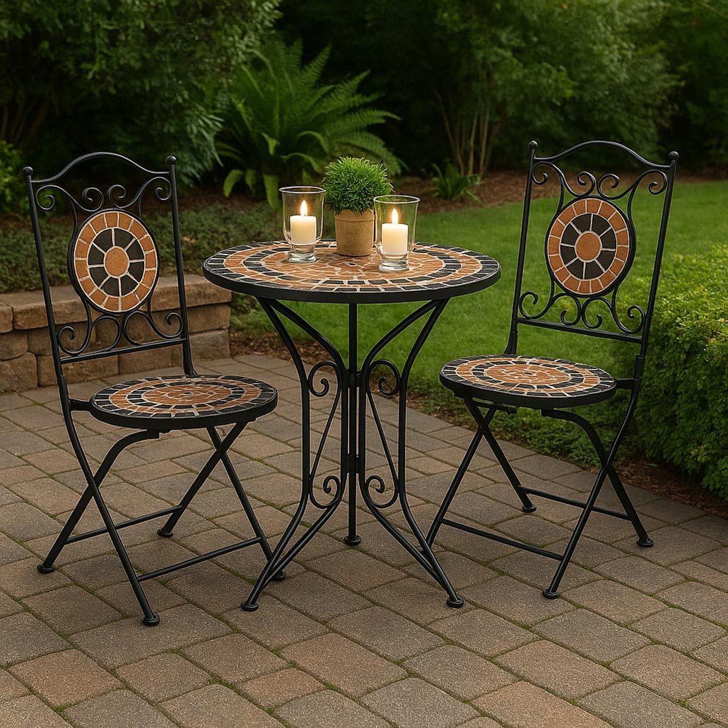 Kobolo Balkonset Sitzgruppe Gartenmöbel Mosaik 1 Tisch 2 Stühle - Metall, (3-tlg)