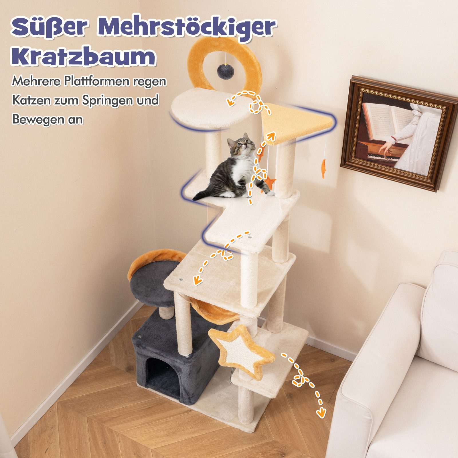 COSTWAY Kratzbaum, Katzenbaum, mehrstöckig, 160cm hoch