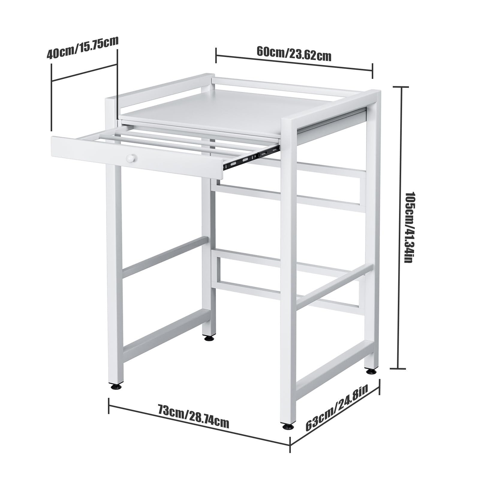 Rutaqian Waschmaschinenunterschrank Regal über Waschmaschine,105×73×63cm, Metall Weiß (Waschmaschinenregal, 1-St., Doppelschicht Waschmaschinenständer) Höhenverstellbar Wäschetrocknerständer mit Schiebehänger–200kg