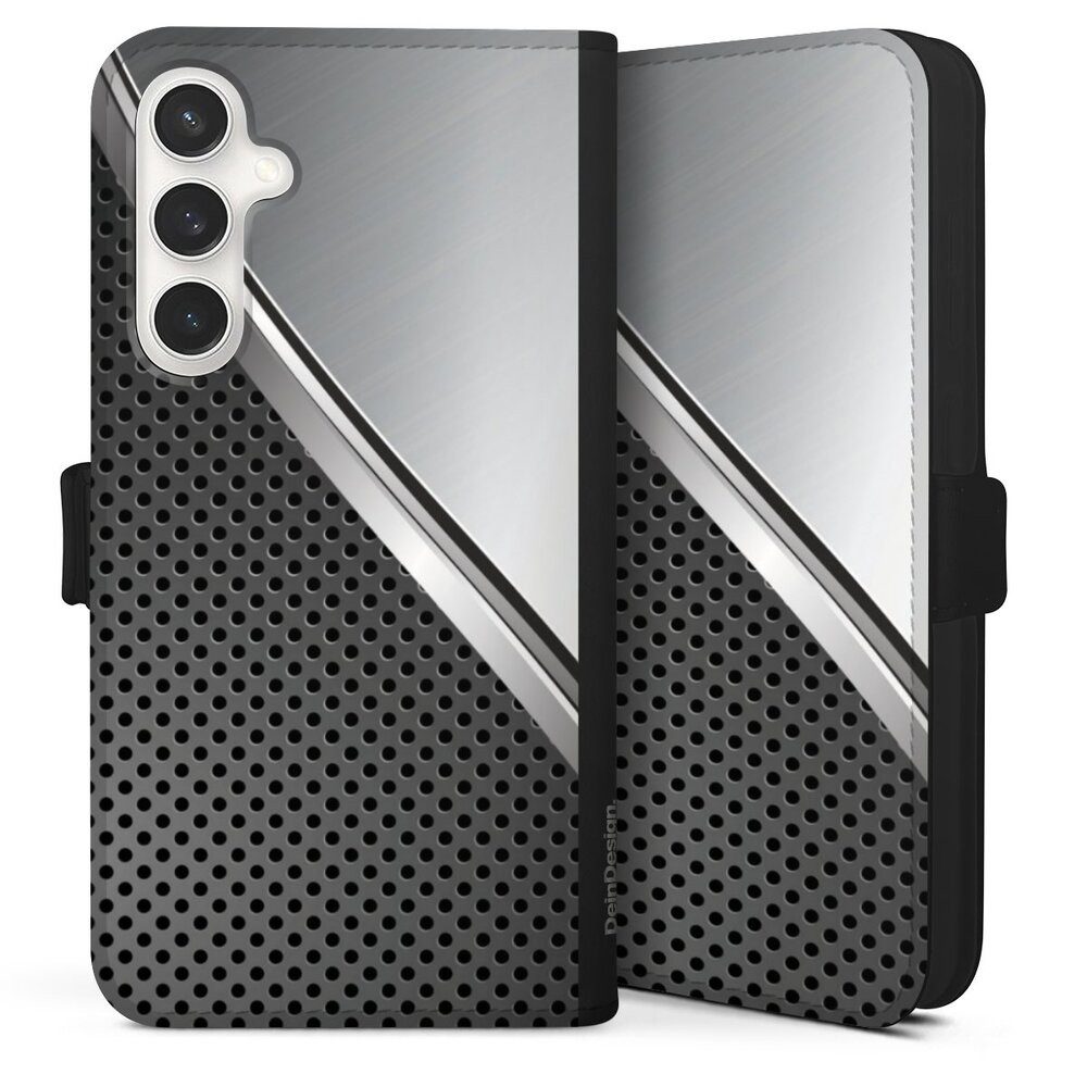 DeinDesign Handyhülle Carbon Stahl Metall Duo Metal Surface, Samsung Galaxy S24 FE 5G Hülle Handy Flip Case Wallet Cover