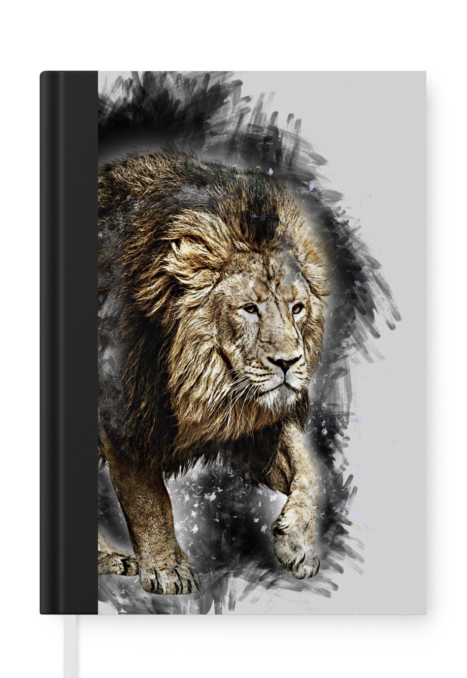 MuchoWow Notizbuch Illustration - Löwe - Schwarz, Notebook, Notizblock a5, Tagebuch, Journal Liniert