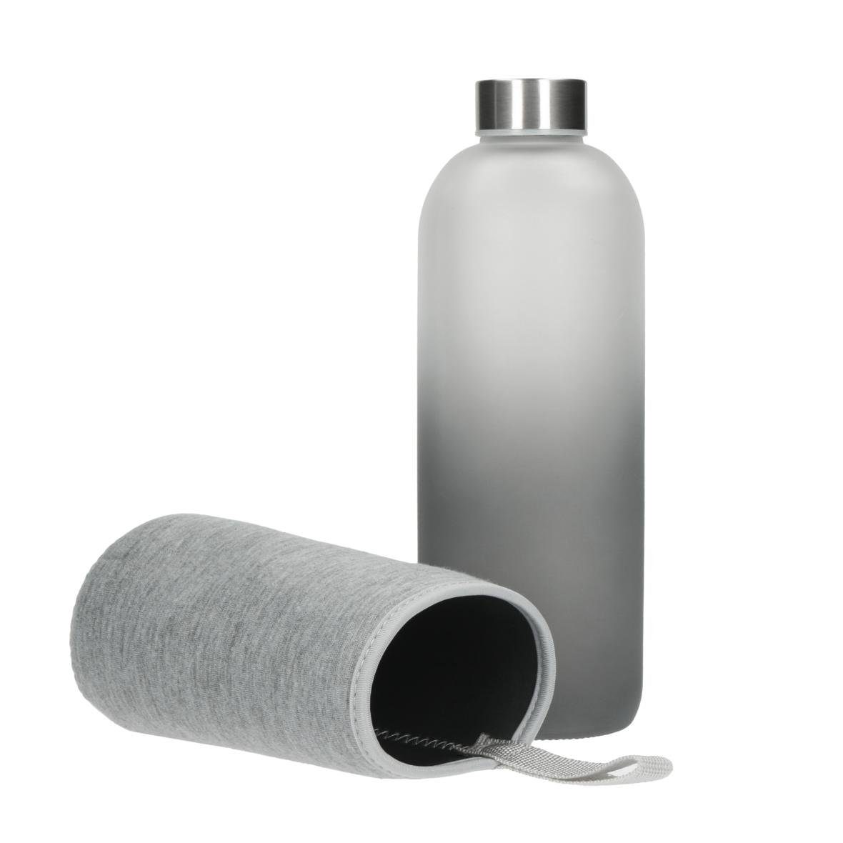 elasto Trinkflasche 1000 ml Wasserflasche "Iced" aus Glas mit Hülle inkl. Deckel, Glasflasche, Teeflasche, Stylisch, Arbeit, Schule, Erwachsene & Kinder