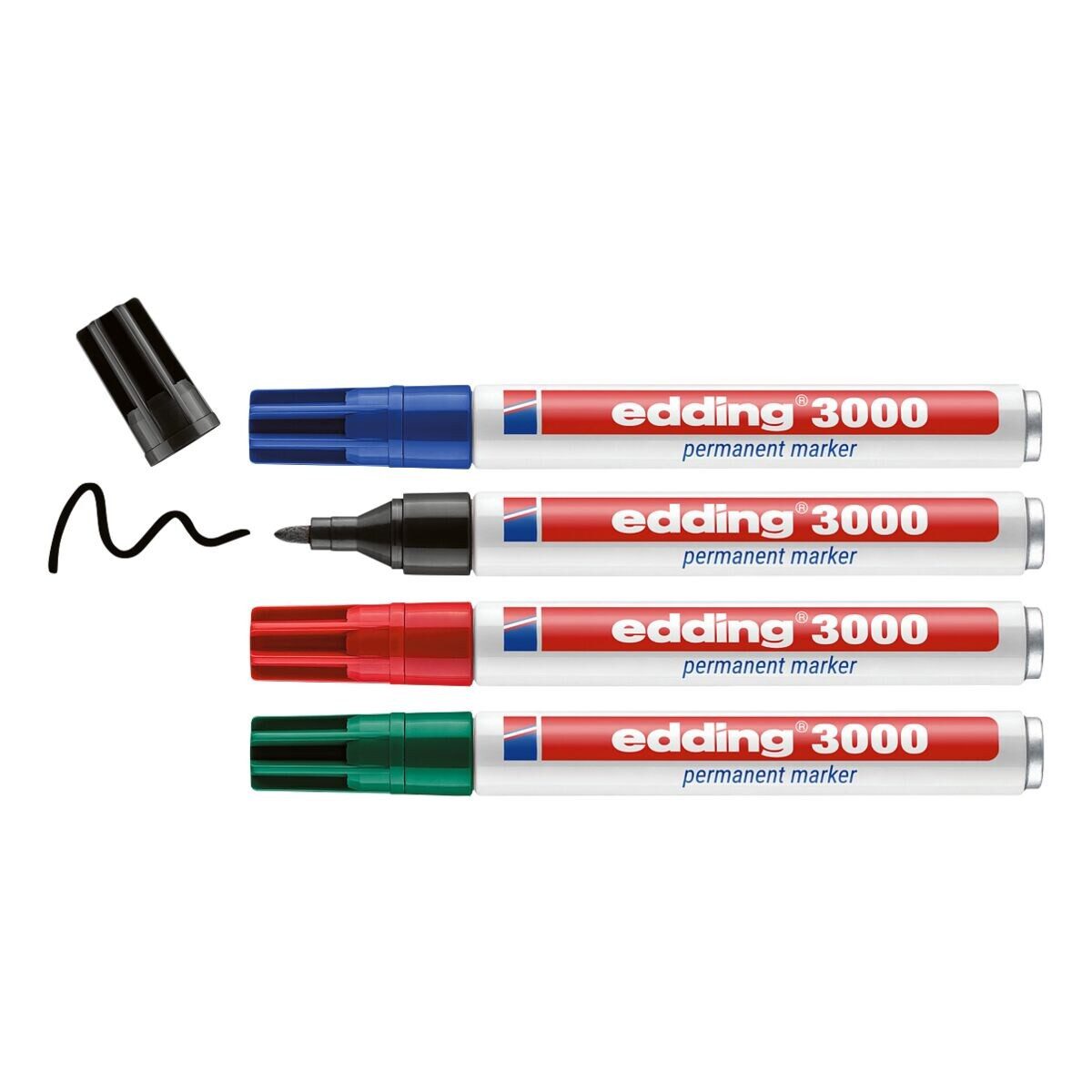 edding Permanentmarker 3000, (4-tlg), wisch- und wasserfest