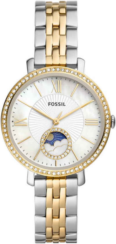 Fossil Quarzuhr JACQUELINE, ES5166, Armbanduhr, Damenuhr, mit Mondphase, Perlmutt-Zifferblatt