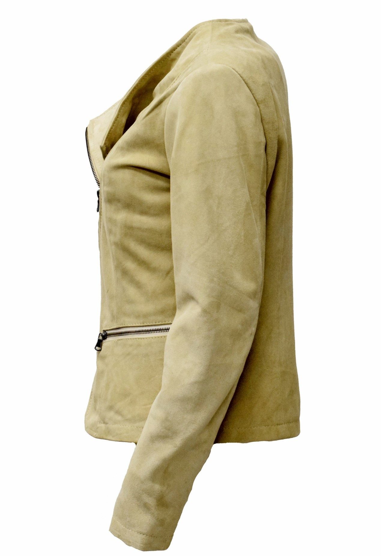 Zimmert Leather Lederjacke Minni weiches, washed Lammnappa Leder, Kragenlos, Blazer, Schwarz, Cognac