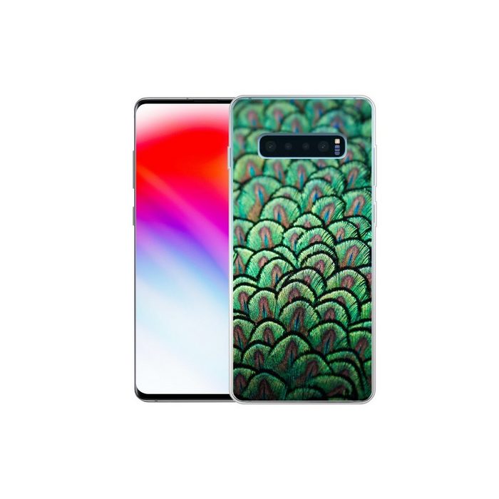 MuchoWow Handyhülle Pfau - Federn - Muster Phone Case Handyhülle Samsung Galaxy S10+ Silikon Schutzhülle FN11320