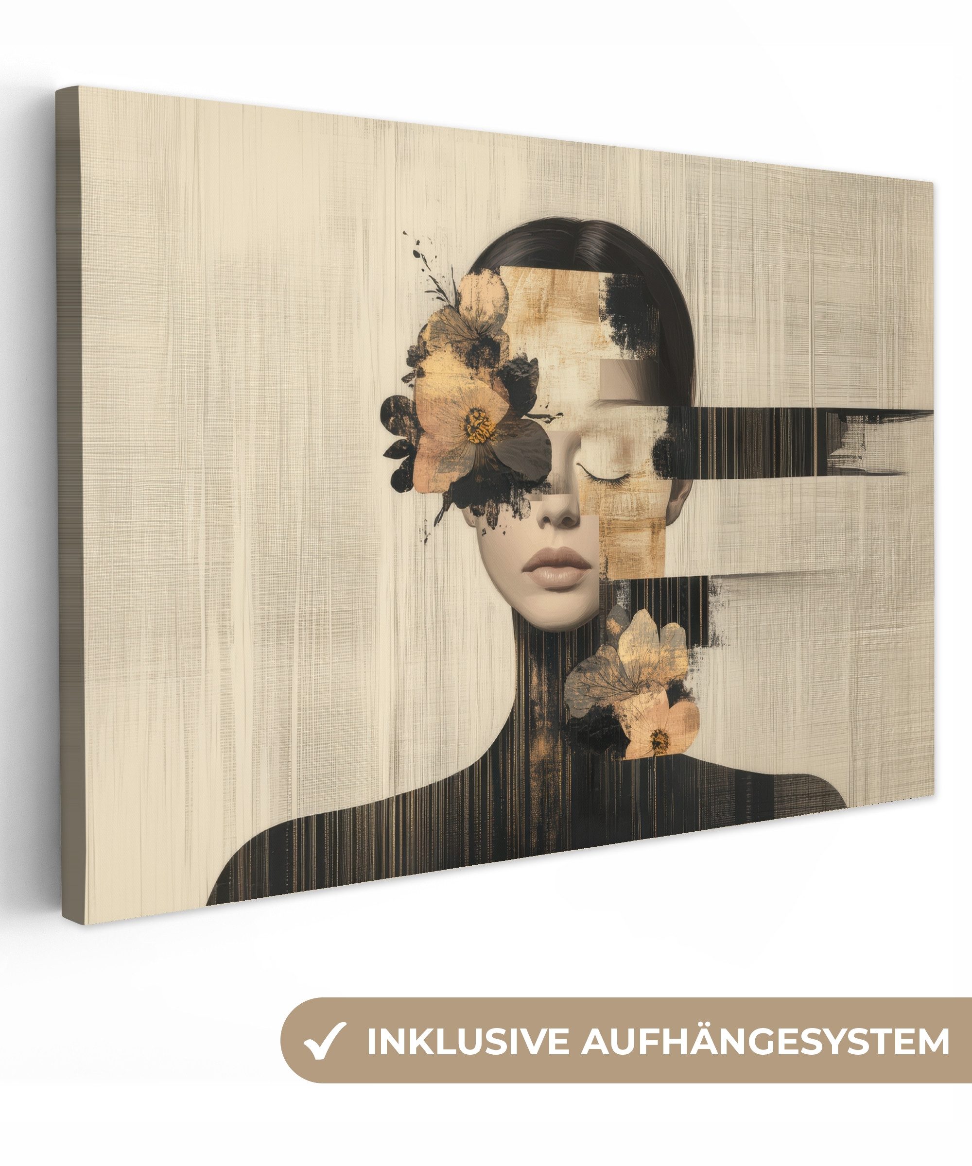 OneMillionCanvasses® Leinwandbild Gesicht - Blumen - Schwarz - Frau, Fotodr günstig online kaufen