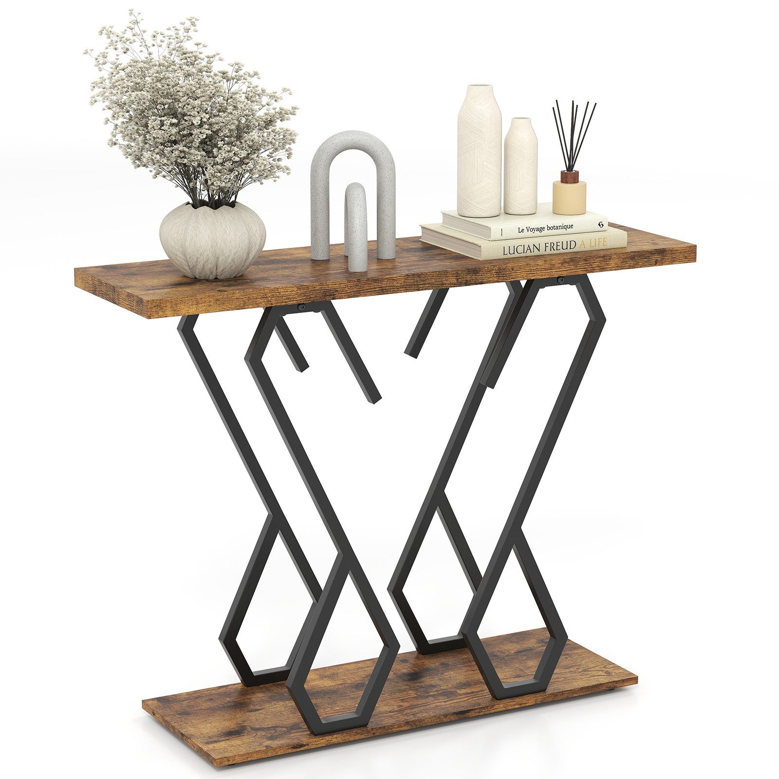 COSTWAY Konsolentisch, Marmor schmal, Metallrahmen in Schmetterlingsform Go günstig online kaufen