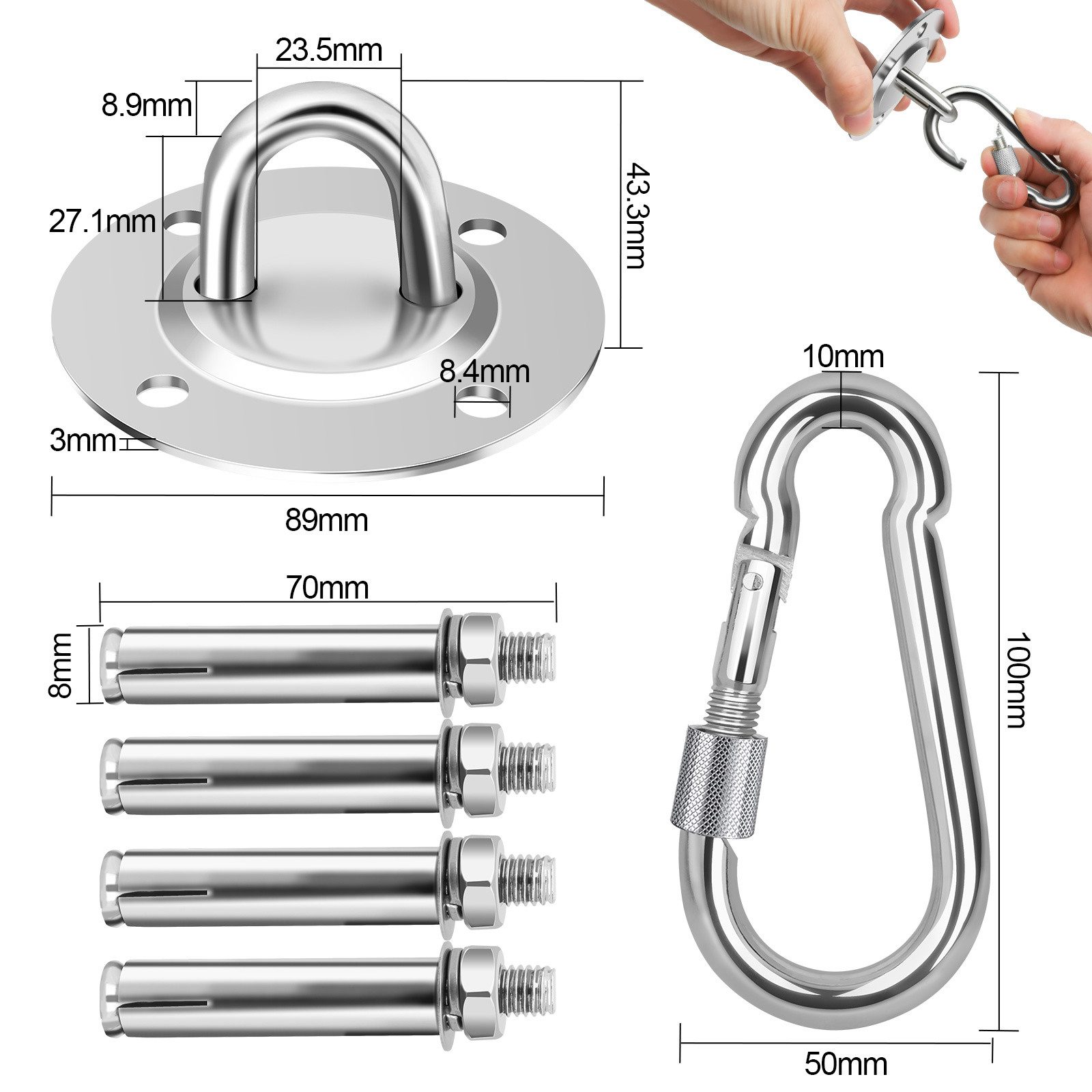 Clanmacy Deckenhalter 1-4pcs Deckenhaken Montage Haken Hängesessel Deckenhalterung Premium – Bild 2 von 5