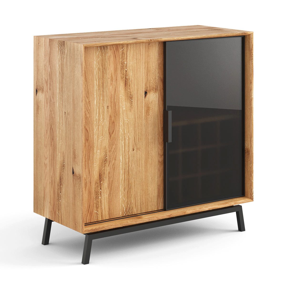 Sideboard Modern Loft aus massiver Eiche mit Weinregal