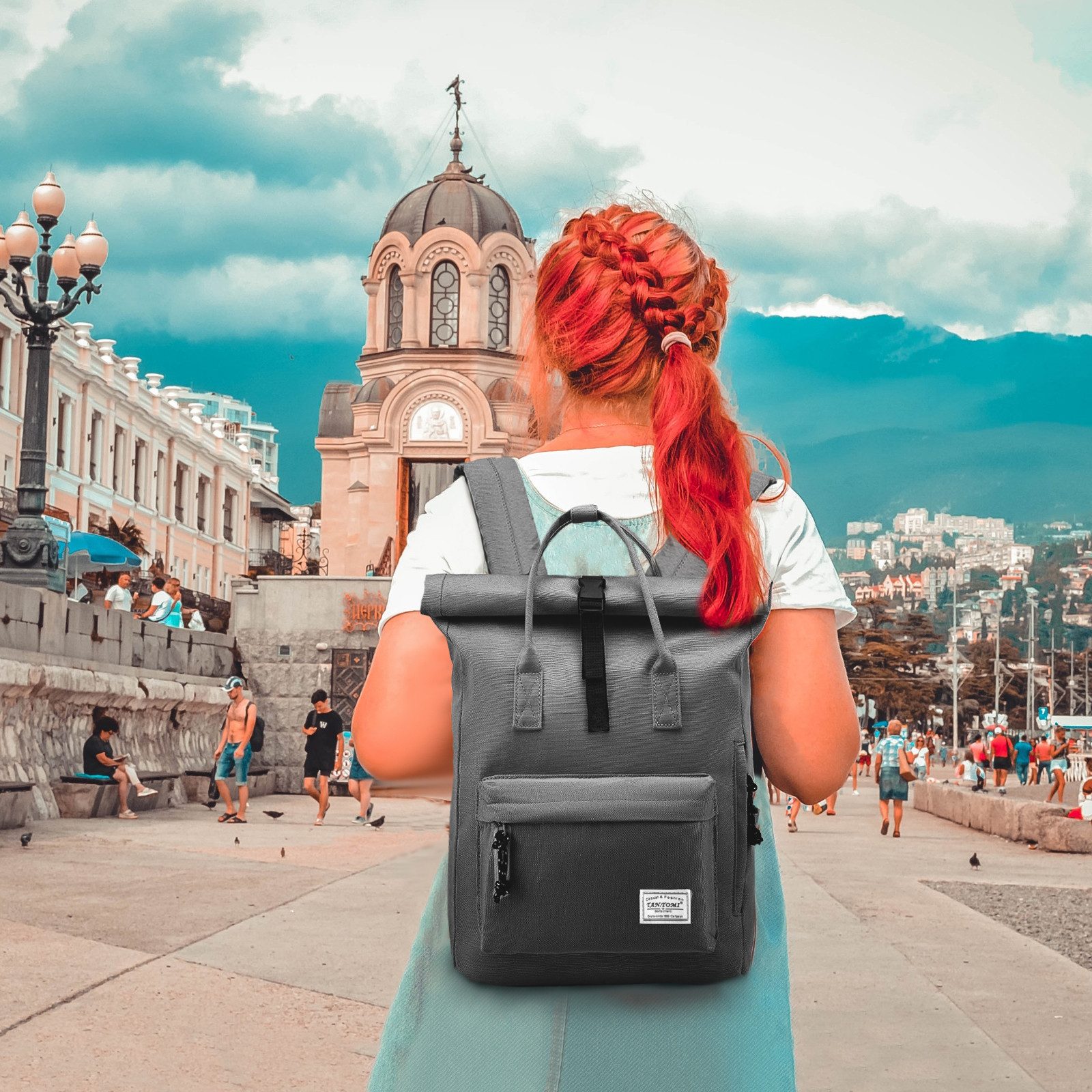 TAN.TOMI Cityrucksack Rucksack Damen Herren Tagesrucksack mit Laptopfach, Modern Rolltop Rucksack Daypack, Wasserabweisend